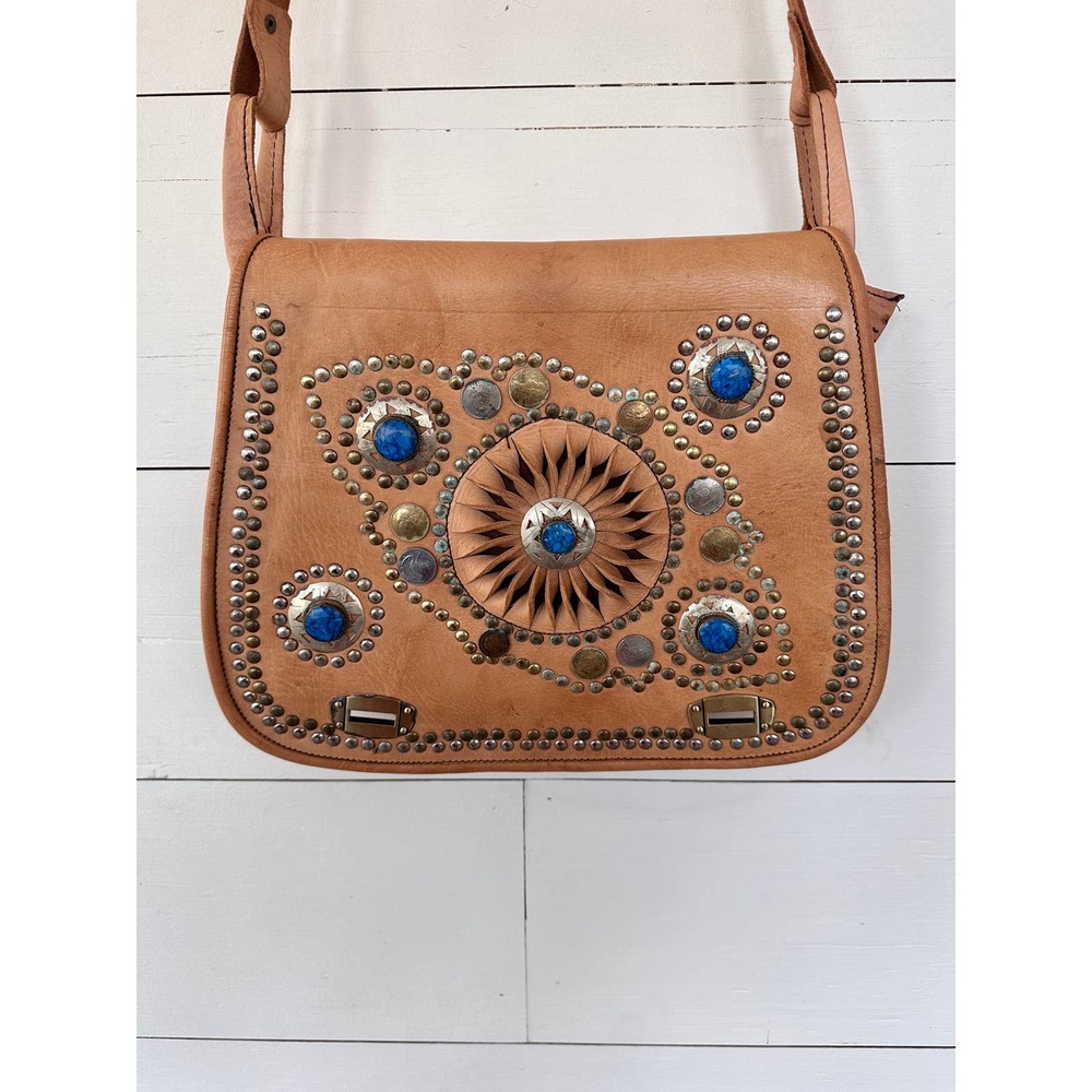 BOHO LEATHER BAG Gypsy Coins, Hippie Leather Vintage Saddle Bag